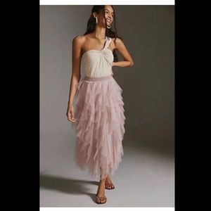 Anthropologie Tulle Ruffle MIDI Skirt Rose pink aromatic Boho Size Large